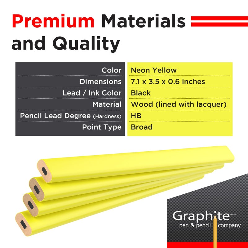 GRAPHITE Hard Lead Carpenter Pencil #2 Lumber Pencil (1) Pack of 12 PCS - Industrial Pencil Wood Flooring Marker for Wood Working Tools Marking & Concrete Marking - Neon Yellow - Image 2